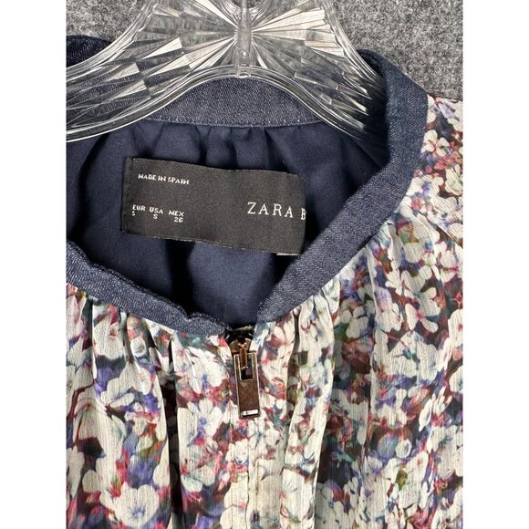Zara Basic Floral Ombre Bomber Jacket Small Yellow Blue Zip Lightweight Womens - Picture 9 of 13